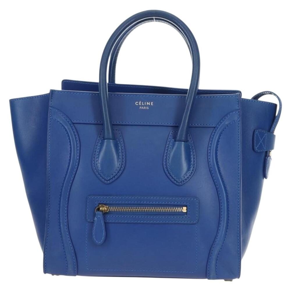 Celine Leather Micro Shopper Handbag Blue